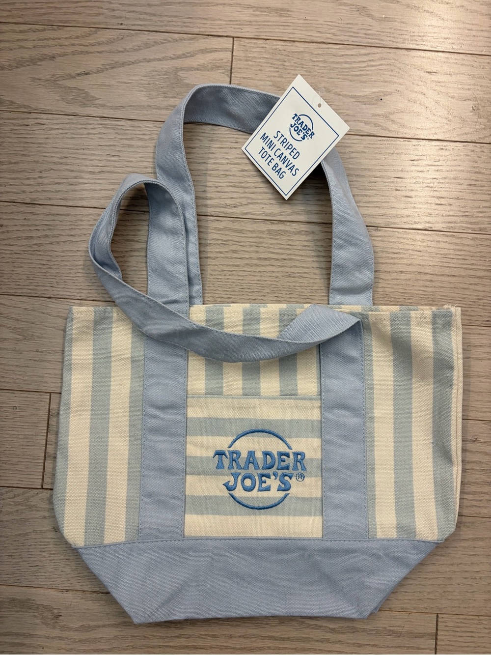 Trader Joe's Light Blue & Cream Striped Canvas Tote